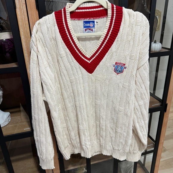 Vintage 90s Houston Oilers Nutmeg NFL Cable Knit Sweater V-Neck football texans - Picture 8 of 8